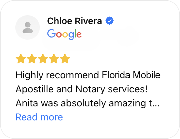 Verified 5-star Google review from Sean Price for Florida Mobile Apostille